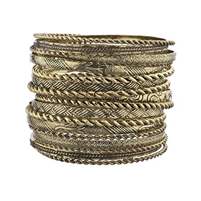 Lux Accessories Flower Mixed Metal Aztec Multi Bangle Set of 19