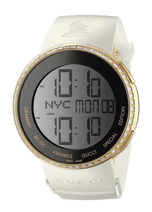 Men's YA114218 I-Gucci Diamond Digital GRAMMY Special Edition White Watch