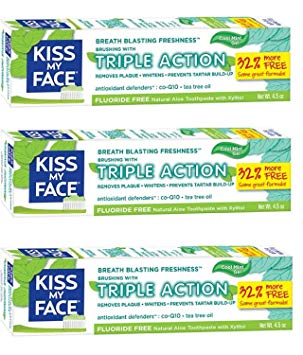 Kiss My Face Gel Triple Action Toothpaste Fluoride Free, SLS Free 4.5 Oz (Pack of 3)