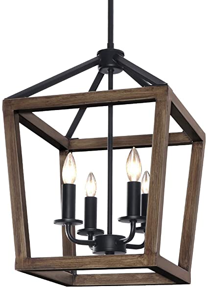 KingSo 4-Light Chandelier Rustic Metal Pendant Light, Adjustable Height Square Pendant Ceiling Hanging Light Fixture with Oil Rubbed Bronze Finish for Bedroom Kitchen Island Livingroom Farmhouse Foyer