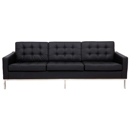 LeisureMod Modern Florence Style Sofa (Black Leather)