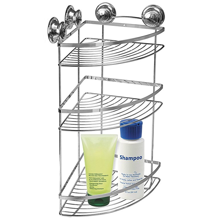 Tatkraft Spring Bathroom Corner Rack 3 Shelves 4 Vacuum Suction Cups 30.5X22X51.5 cm