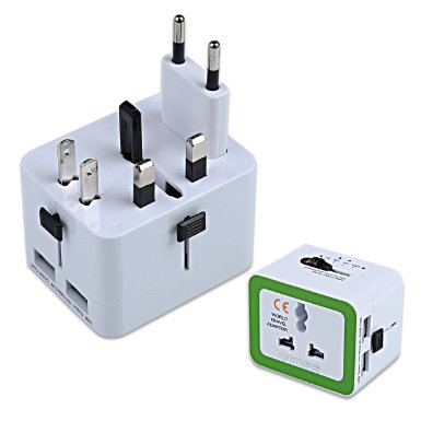 Universal Travel Adapter | Crenova QU-02 World Travel Adapter Plugs (US /UK /EU /AU) with Dual 2.4A USB Charging Port - International Sockets Covering 150 Countries, All in One International Power Travel Charger Outlet Plug Adapter