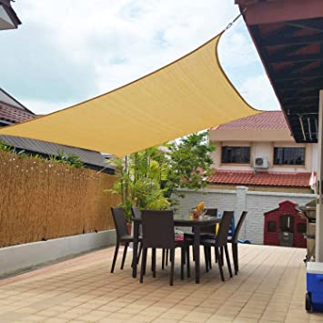 Belle Dura 10' x 13' Sun Shade Sails Canopy Rectangle Sand 185GSM Shade Sail UV Block for Patio Garden Outdoor Facility and Activities