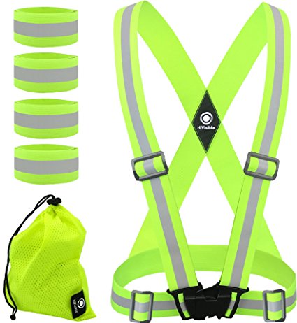 Hi Visible Reflective Vest   4 Bands for Men and Women. Safety Reflector Gear for Running, Cycling, Dog Walking