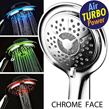 PowerSpa 4-Inch Handheld LED Showerhead with Air Turbo Pressure-Boost Nozzle Technology, Chrome