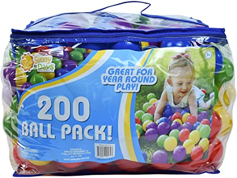 Sunny Days Entertainment 200 Ball Pack – Phthalate and BPA Free Crush Proof Plastic Balls Play Ball Pit in Assorted Colors, Model:320171