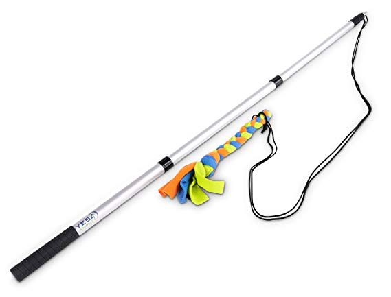 New Flirt Pole For Dogs With Safe and Strong Non-Bungee Cord | Durable Telescopic Lure Stick For Dogs Of Any Size | Dog Toy For Fun Obedience Training & Exercise | Braided Fleece Toy Pre-Attached