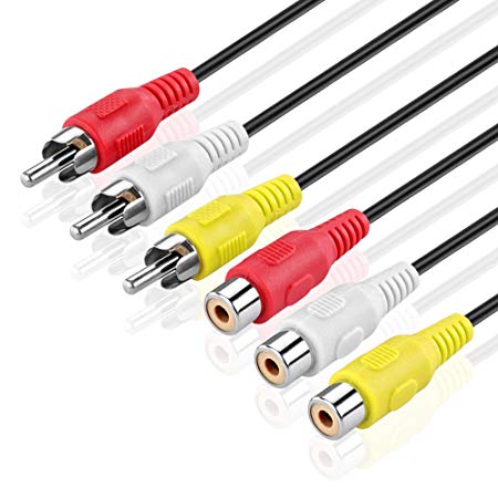 TNP RCA Extension Cable (6 Feet) 3RCA Composite Video Audio Extender Adapter Cord Wire Coupler Male to Female Dual Red/White Connector Jack Plug Extend Video Audio 2 Channel Stereo (Right and Left)