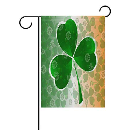 Naanle Irish St.Patrick's Day Double Sided Polyester Garden Flag 12 X 18 Inches, Clover Green Leaf Decorative Flag for Party Yard Home Decor