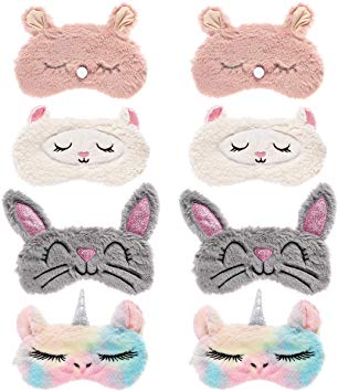 Biubee 8 Pack Cute Animal Eye Mask- Unicorn Alpaca Rabbit Bear Sleeping Mask Soft Plush Blindfold Cute Unicorn Horn Sleep Mask Eye Covers Eyeshade for Girls Women Kids Travel Nap Sleep Overnight Party