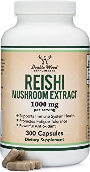 Reishi Mushroom Capsules (4:1 Ganoderma Extract, 1,000mg Reishi Powder Servings) 300 Count, 5 Month Supply, for Immune System Support and Defense by Double Wood Supplements