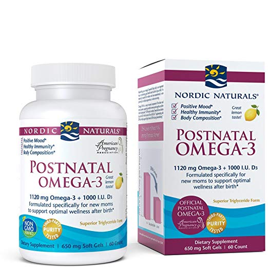 Nordic Naturals Postnatal Omega-3 - Formulated Specifically for New Moms to Support Optimal Wellness After Birth, Lemon, 60 Soft Gels