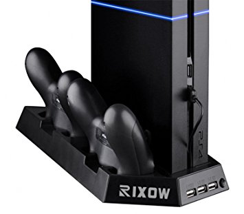 Cooling Fan Cooler,Rixow Vertical Stand Cooling Fan Cooler for PS4 PlayStation 4 Controller with Dual Charger Ports and Charging Station for Dual Shock Controllers