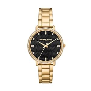 Michael Kors Stainless Steel Analog Black Dial Women Watch-Mk4593, Gold Band