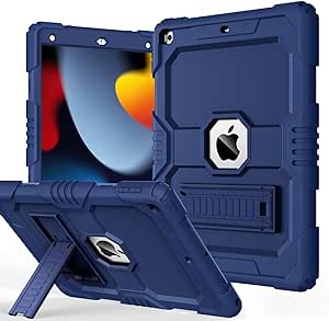 OKP Case for iPad 9th/ 8th/ 7th Generation (2021/2020/2019), Heavy Duty 10.2 inch iPad Shockproof Rugged Protective Cover with Built-in Stand, Hard iPad 9 8 7 Gen Cases, Navy Blue