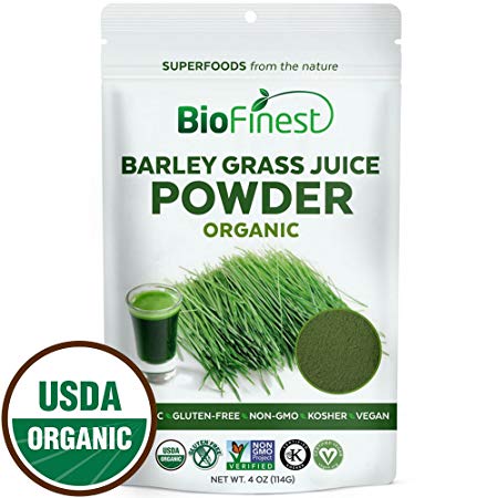 Biofinest Barley Grass Juice Powder - 100% Pure Freeze-Dried Antioxidant Superfood - USDA Organic Vegan Raw Non-GMO - Boost Energy & Immunity - for Smoothie Beverage Blend (4 oz Resealable Bag)