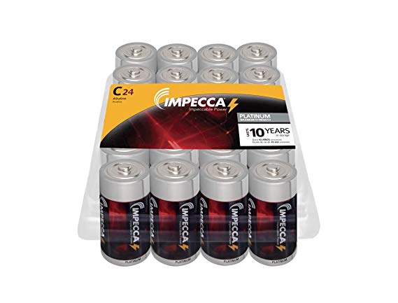 IMPECCA C Batteries, All-Purpose Alkaline Batteries (24-Pack) High Performance, Long Lasting, and Leak Resistant 24-Count LR14 - Platinum Series