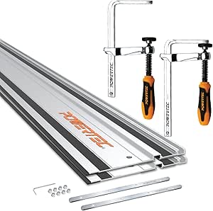 POWERTEC 110" Track Saw Guide Rail Kit for Festool and Makita, Includes 2PK 55" Guide Rails, 2PK Guide Rail Connectors, 2PK Track Saw Clamps (72058)