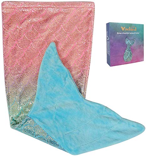 Viviland Kids Mermaid Tail Blanket for Girls Toddlers Teens, All Seasons Super Comfty Flannel Fleece Mermaid Sleeping Bag,Rainbow Glittering Mermaid Blanket,Best Gifts for Girls,17"×39"