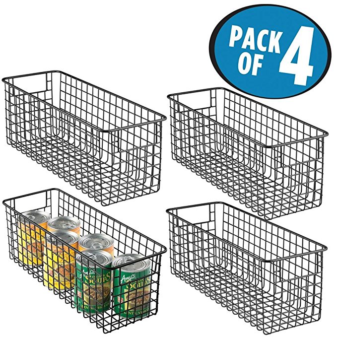 mDesign Deep Wire Storage Basket for Kitchen, Pantry, Cabinet - Pack of 4, Matte Black