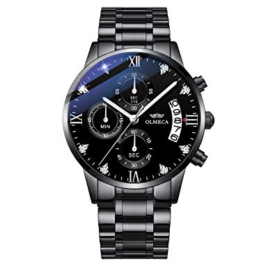 OLMECA Men's Watches Sports Fashion Business Casual Dress Wristwatches Chronograph Dials Calendar Date Window Waterproof Quartz Watches Stainless Steel Band 878