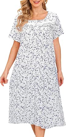 Bloggerlove Nightgowns for Women Soft Cotton Sleepwear Floral House Dress Short/Long Sleeve Comfy Night Dress for Ladies