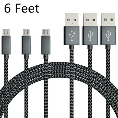 Micro USB Cable, [3-Pack] vodool 6ft / 1.8m Premium Nylon Braided High Speed USB 2.0 A Male to Micro B Fast Charging Cord for Samsung, LG, Motorola, Nexus, HTC, Sony, Android Devices and More.