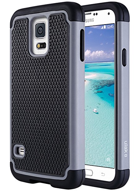 Galaxy S5 Case,ULAK Knox Armor Slim Hybrid Shockproof Silicone Rugged Hard Plastic Case Protective Cover Shell For Samsung Galaxy S5 S V I9600 (5.1" inch) 2014 Release -Black / Grey