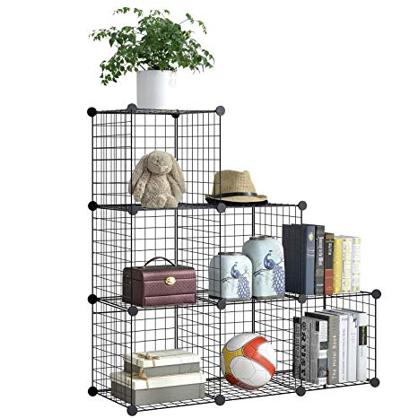 BRIAN & DANY 6-Cube Wire Storage Cubes, Larger Cubes (35 cm vs. 30 cm), DIY Wire Grid Bookcase, Multi-Use Modular Storage Shelving Rack, Black