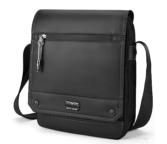 Arctic Hunter Mens Sling Bag, Messenger Bag for Men 5 Pockets Office Travel Crossbody Bag One Side Bag with 11 inch iPad Compartment Shoulder Bag for Men Large Capacity Water Resistant Sling Crossbody Bag for iPad Wallet Water Bottle Notebooks,Black