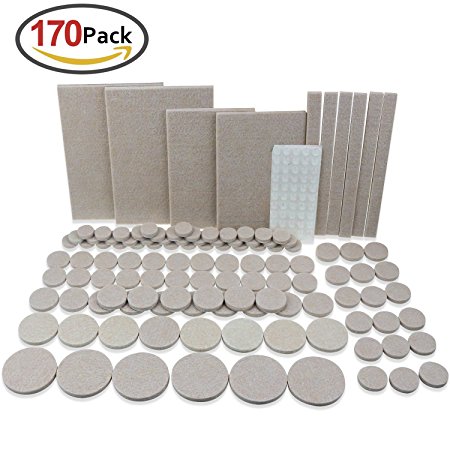 Homder 120 PCS Premium Furniture Pads Stick Grey Furniture Felt Pads For Hardwood Floors Protection, and 50 PCS Heavy Duty Self-Adhesive Clear Rubber Bumper Pads Noise Dampening