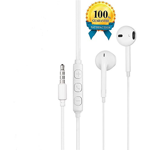 iPowerdirect 1 Pack Earphones Headphones Remote Mic Volume For All Samsung Galaxy S6 S7 Edge Plus, iPhone 6 6S Plus 5 5s iPod iPad, LG V10 V20 HTC M9 M10 (12 Months Warranty)