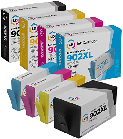 LD Compatible Replacements for HP 902XL Ink Cartridges (Black, Cyan, Magenta, Yellow, High Yield 4-Pack)