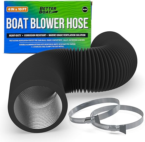 Boat Blower Hose 4 Inch Marine Exhaust Hose 10' Bilge, Engine Compartment, Head, Galley or Dryer Vent Hose 4 Inch Duct Hose 4 Inch Marine Blower Hose Flexible PVC Black 4 Inch Duct Hose