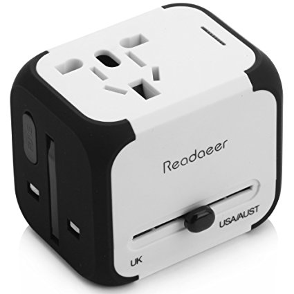 Readaeer® Universal International Worldwide Travel Adapter Charger Power Plug with Dual USB Ports (White)