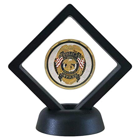 HS Challenge Coin Display Frame, 3D Floating Display Case Stand Holder, Medallion Medal Specimen Military Coin Clear Box (Black)