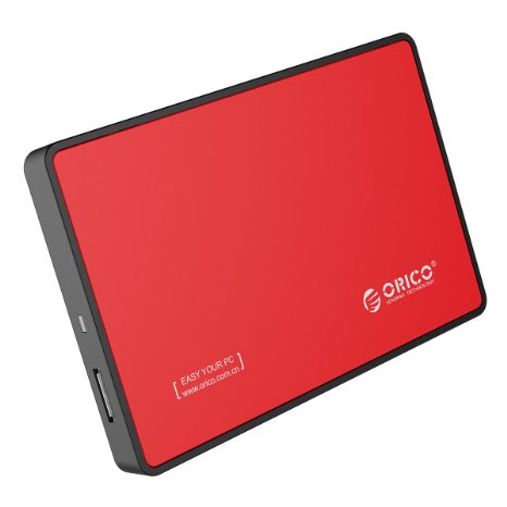 ORICO 2588US3 Tool Free USB 30 External Hard Drive Enclosure Case for 25 SATA HDD and SSD - Red
