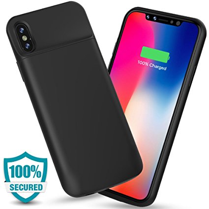 ALCLAP iPhone X Battery Case, 3600mAh Slim External Battery Portable Charger Protective Charging Case for iPhone X/10(5.8 inch)Extended Battery Juice Pack/Lightning Cable Input Mode-Black