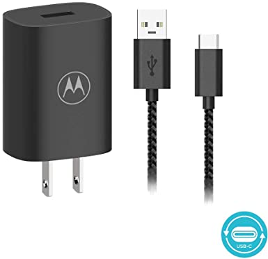 Motorola TurboPower Flip Charger with 3.3ft Braided Nylon USB-C Cable, Folding AC Blades, 18W QC3.0 Output, OEM for New Motorola Razr - Matte Black