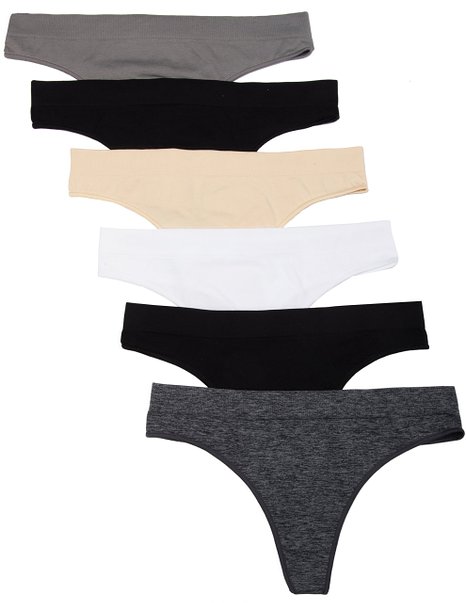 6 Pack Kalon Women's Nylon Spandex Thong Underwear