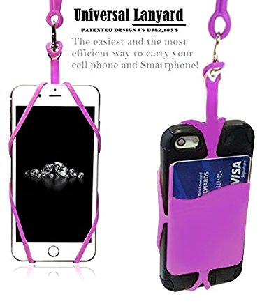 Universal Silicone Lanyard Cell Phone Neck strap Case Cover Holder Wrist Strap With ID Card Slot For iPhone 6 6S 7 8 Plus Galaxy S7 S8 Edge Note 3 4 5 8 and Other Mobile Phones (Purple)