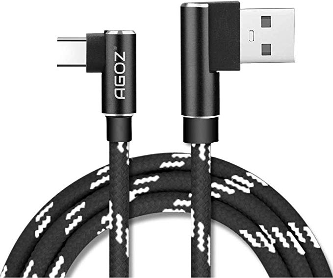 Agoz 10ft USB C Right Angle Cable, FAST Charger 90 Degree Type C Cord Compatible With Samsung Galaxy S10 Plus S10e Note 10 9 8, S9 S8 A10e, LG Stylo 4 G8 G7 V40, Google Pixel 3A XL 3, OnePlus 6T 7 PRO