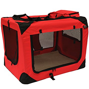 Lightweight Fabric Pet Carrier Crate with Fleece Mat and Food Bag - Large (27 x 20 x 20")