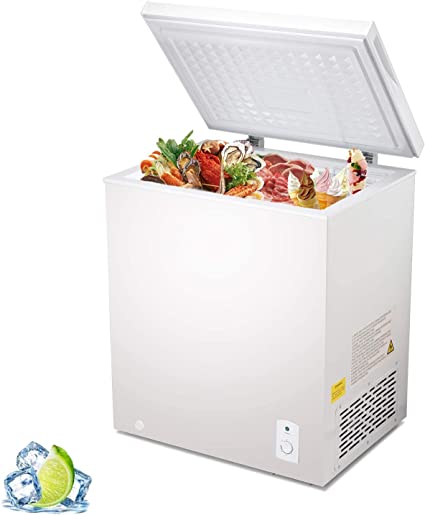 R.W.FLAME Chest Freezer 5.1 Cubic Feet, Deep Freezer, Removable Basket, Adjustable Temperature, Energy Saving, Top open Door Compact Freezer (5.1 Cubic Feet, White)