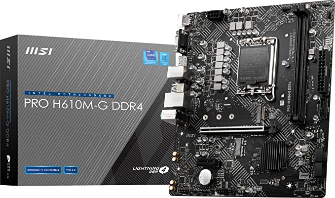 MSI PRO H610M-G DDR4 DDR4 Motherboard (mATX, 12th Gen Intel Core, LGA 1700 Socket, DDR4, PCIe 4, 2.5G LAN, M.2 Slots, USB 3.2)