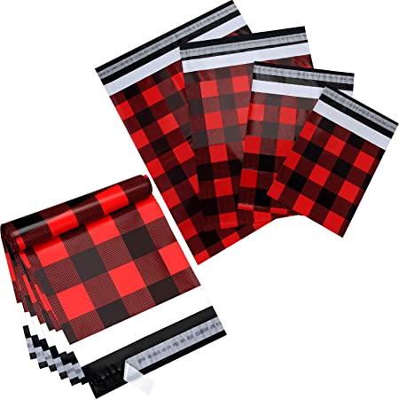 120 Pieces Plaid Poly Mailers Buffalo Plaid Mailing Shipping Envelopes Bags Variety Pack for Christmas Thanksgiving Halloween Fall Package,4 Size-8 x 12,10 x 14,13 x 18,15 x 20 (Red and Black Plaid)