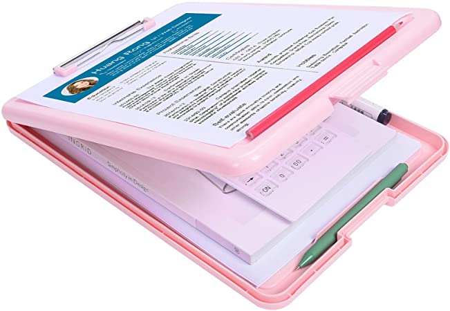 Piasoenc Storage Clipboard, Plastic A4 Letter Size Clipboard with Paper Storage, XXL Open Foldable Storage Clipboard with Low Profile Clip, Heavy Duty Legal Clipboard for Office, School, Coach, Pink