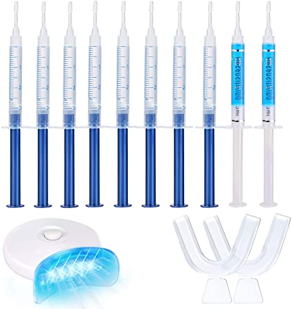 Teeth Whitening Kit, BESTOPE Teeth Whitening Gel Kit Set with Led Accelerator Light, 10 of 3 ml Gel Syringes, 2 of Tray and Case for Tooth Whitening, Reusable for Office Home Teens