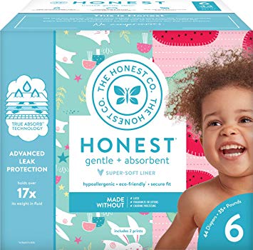 The Honest Company Club Box - Size 6 - Strawberries & Bunnies Print with TrueAbsorb Technology | Plant-Derived Materials | Hypoallergenic | 44 Count|